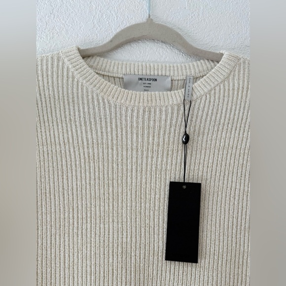 One Teaspoon Ribbed Knit Ivory Cap sleeves Dress Side zipper Slits Size Small - Picture 6 of 8